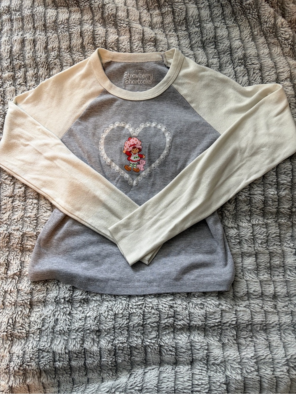 Forever 21, Strawberry Shortcake Women’s Long Sleeve Top - Gray & Cream